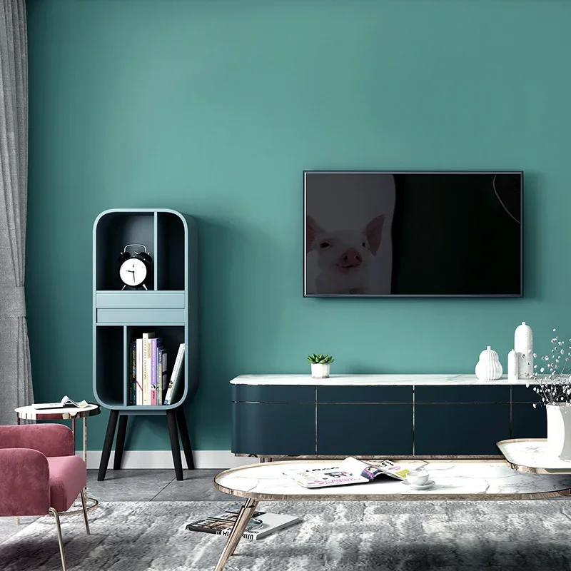 Peacock blue green pure pigment wallpaper modern simple studio Nordic style bedroom living room background wall wallpaper