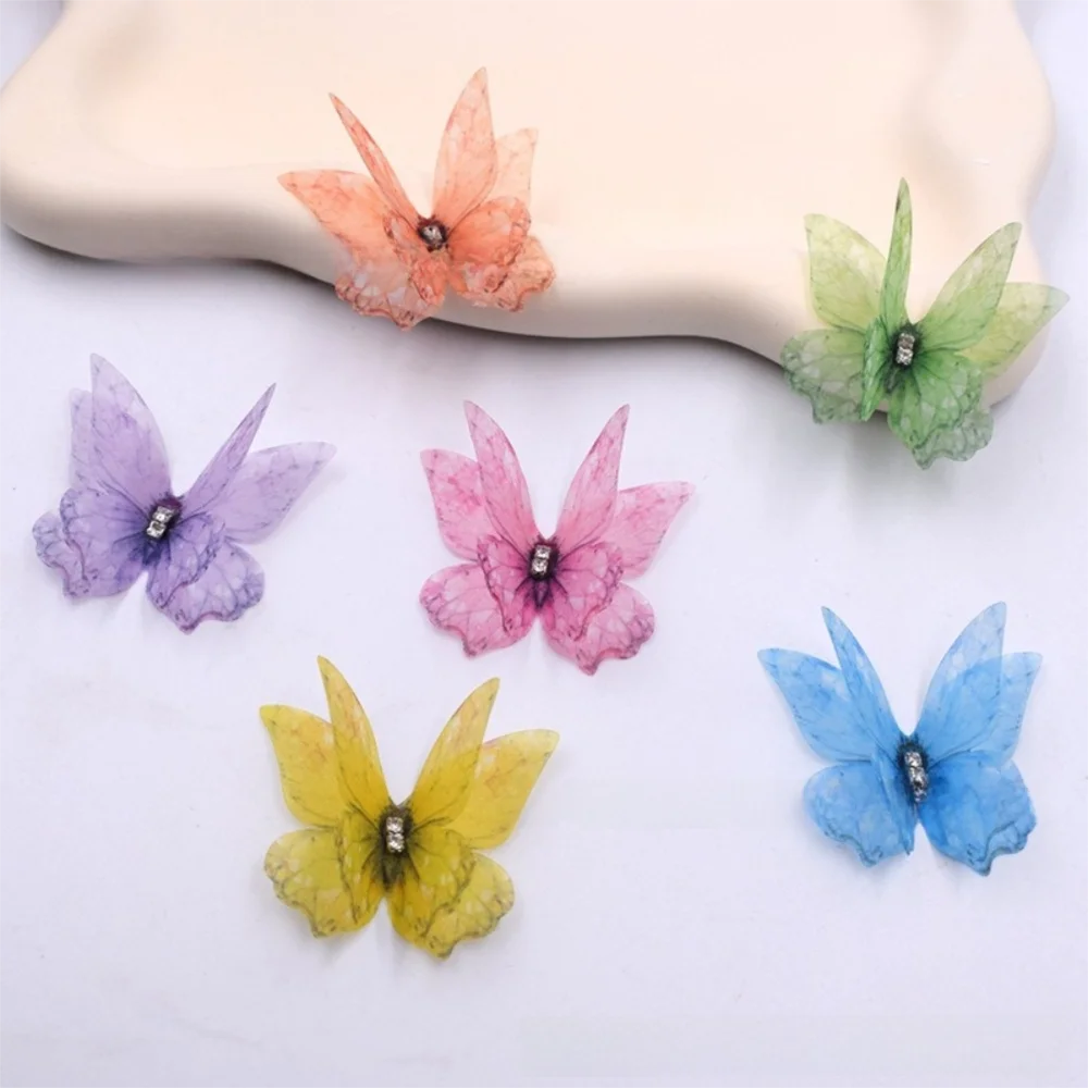 50Pcs 3D Organza Fabric Butterfly Appliques Colorful Double-layer Chiffon Butterfly Embroidered Patches Translucent