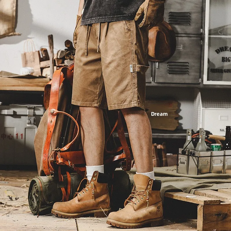 American Sle Retro Workwear orts Uomo Estate Trendy Allentato Dritto Casual Pantaloni a Cinque Punti Cotone Traspirante Gioventù Faion