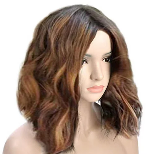 Short Brown Curly Synthetic Wigs for Women Body Wave Wigs Natural Look Wave Curly Hair Wig Pre Plucked Soft Comfortable Wigs