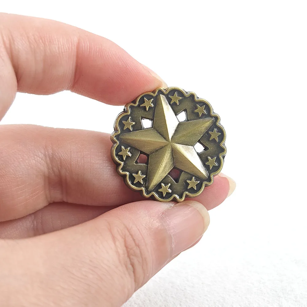 Vintage Texas Lone Star Brosche, antike Bronze, Western-Cowboy-Emaille-Anstecknadel, Retro-Metallabzeichen, ausgehöhltes Pentagramm, Reversnadel, Geschenk – Detail 6