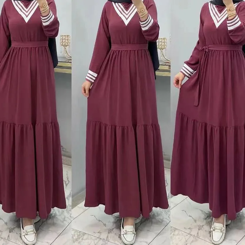 Loose Abayas for Women Femme Musulmane Women Dubai Abaya Kaftan Turkey Islam Muslim Dress Caftan Solid Color with Belt Vestidos