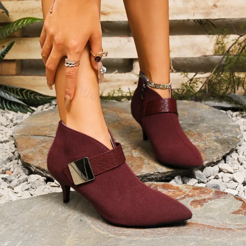 

Женские ботильоны с острым носком, замшевые туфли на высоком каблуке-шпильке, пикантная женская обувь, тренд 2025, осенняя мода, элегантные, уютные, Botas De Mujer