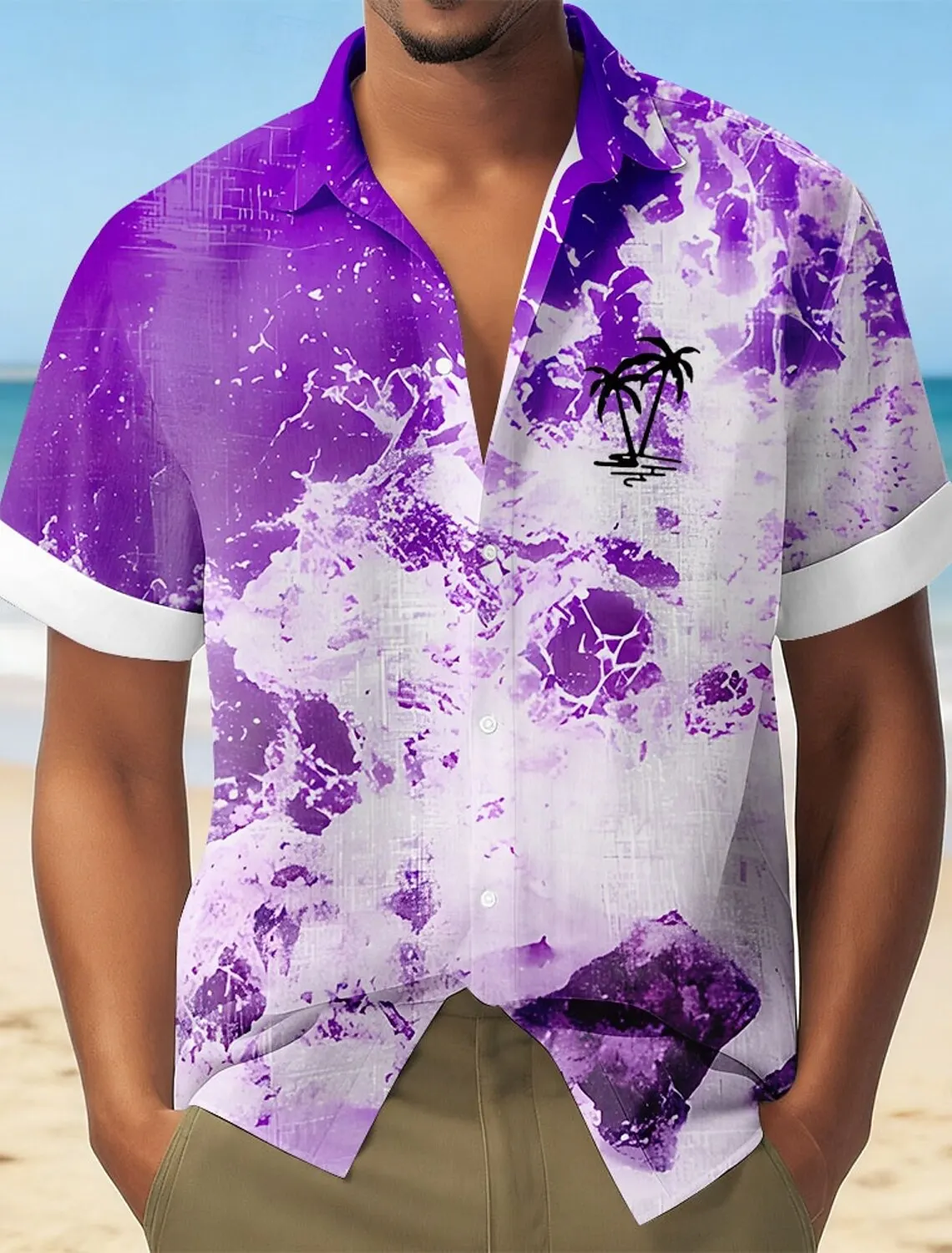 Men's Ocean Tropical Hawaiian Shirt Button Up Aloha Short Sleeve Beach Wear Turndown 3D Print Shirt Blue Red-Brown Green Purple
