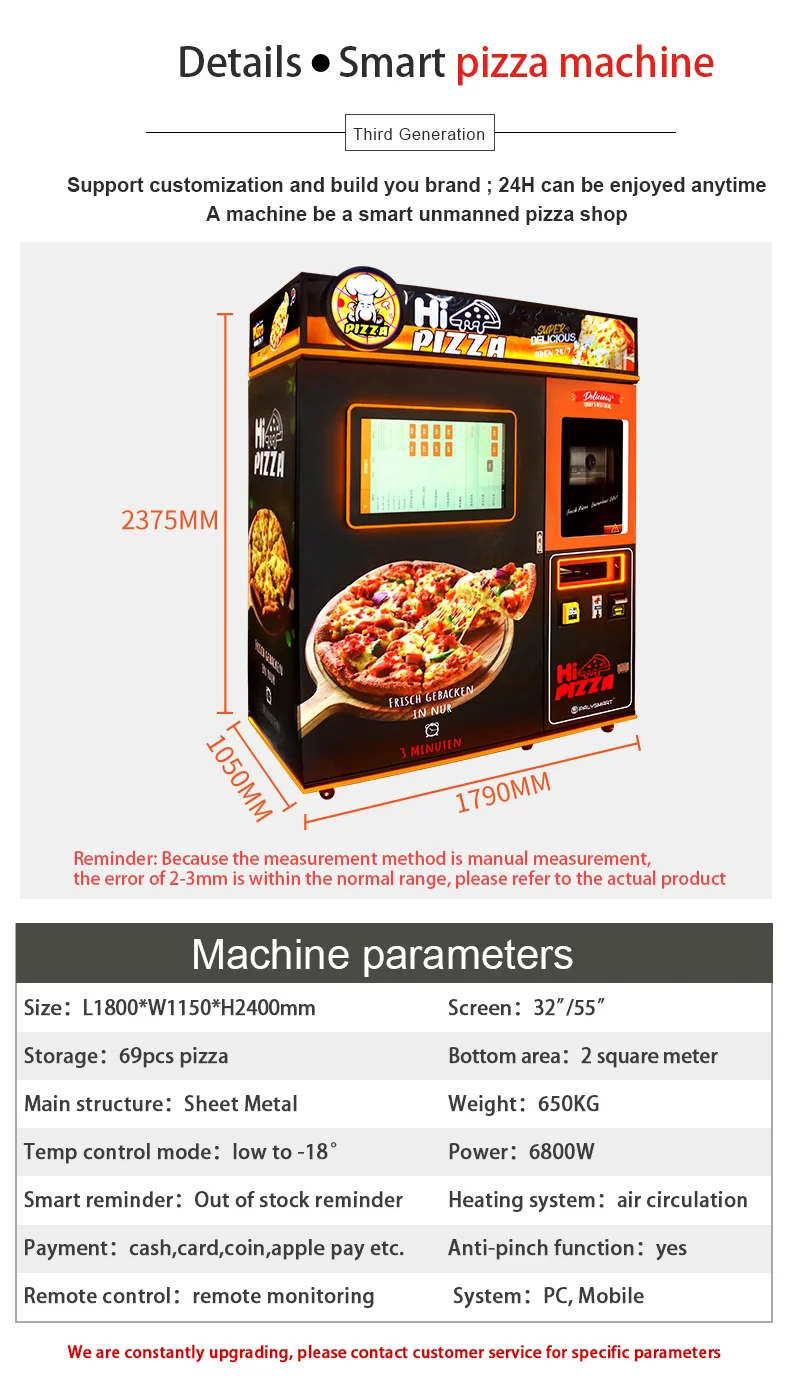 Pizza Oven Mobile Food Trailer Dough Sheeter Pizza Vending/pizza Vending Machines For Sale Machine Touch Screen