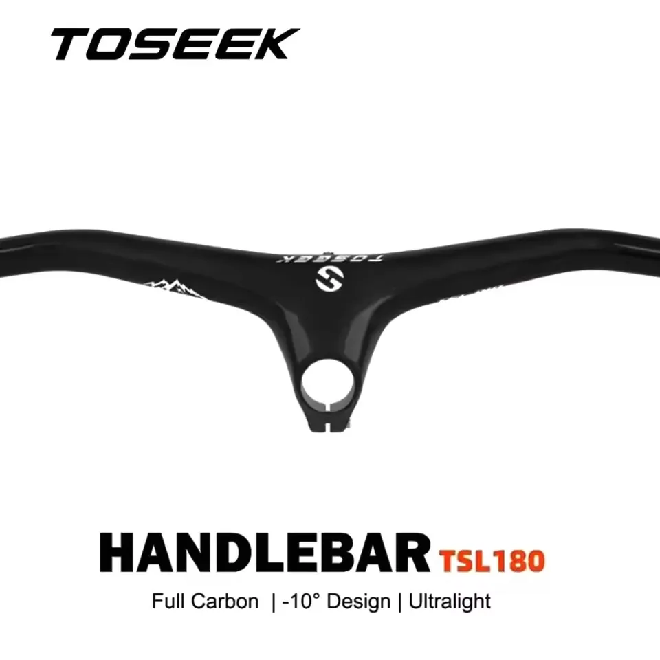 TOSEEK T800 Carbon Fiber Handlebar MTB Bicycle Integrated Handlebar Stem -10 Degrees For XC Mountain Bike Handle Bar