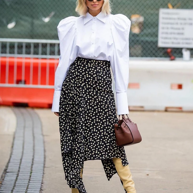 Biała, bufiasta koszula z luźnymi klapami, francuska koszula 2024, modny wiosenny top dla kobiet