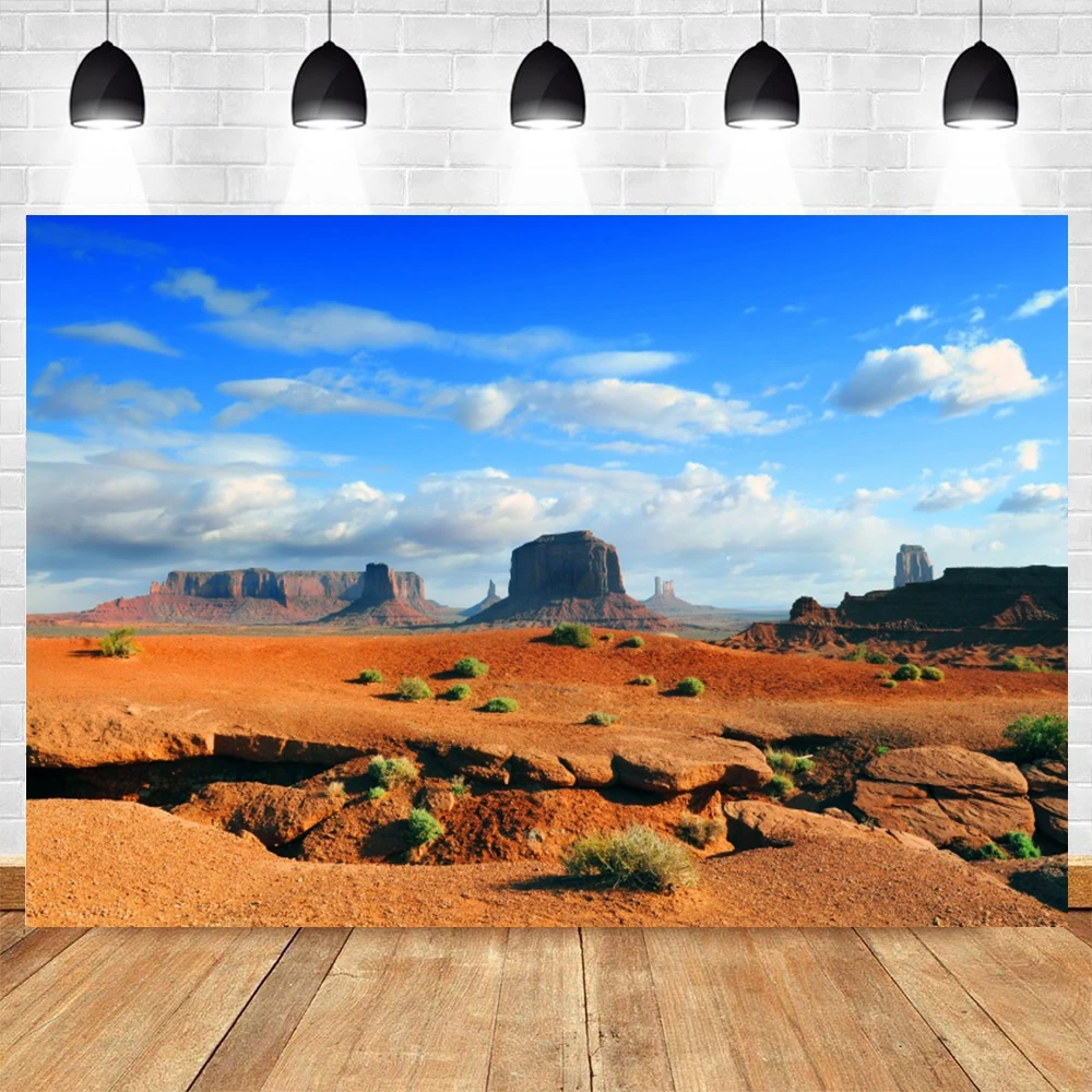 Western Desert Landscape Backdrop Cactus Plant Sand Blue Sky Birthday Party Portrait Photography Background Decor Photo studio