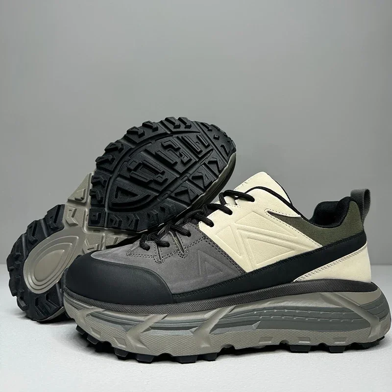 

New Casual Sports Shoes for Men's Genuine Leather Breathable Comfortable Fashionable Thick Soled Height Increasing Shoes Man