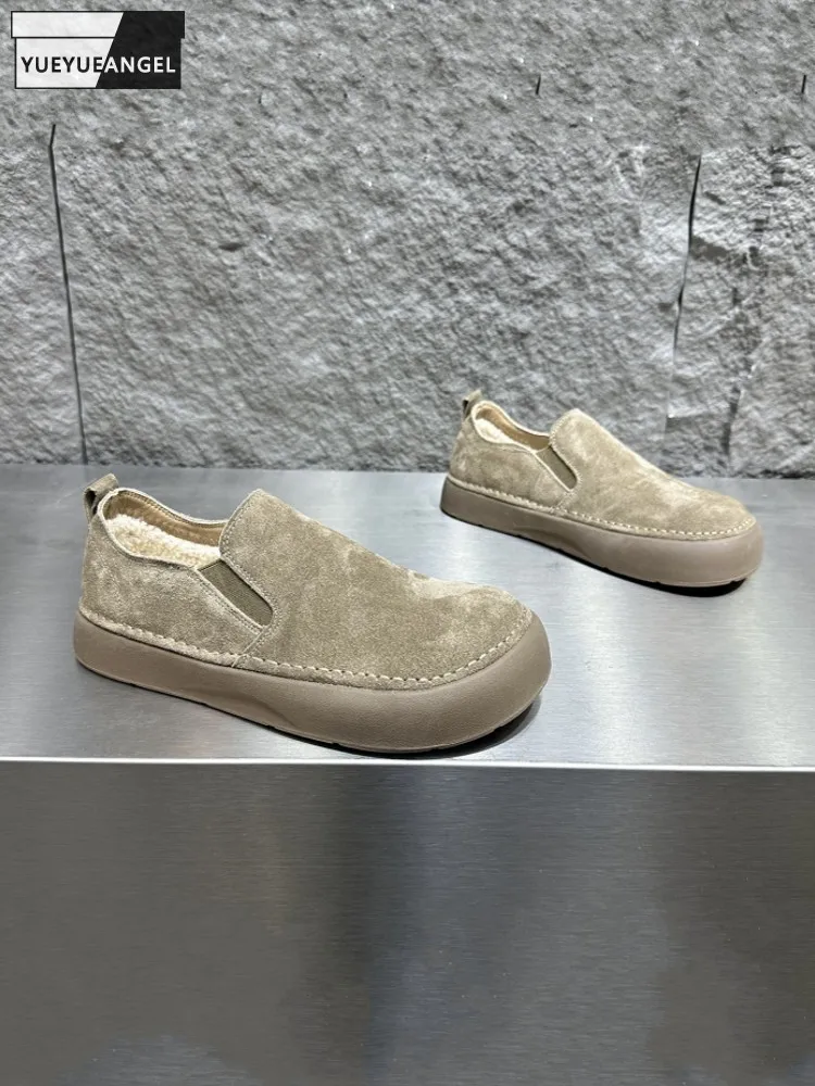 

Men Winter Walking Shoes Comfortable Breathable Suede Slip On Casual Shoes Round Toe Hard Wearing Versatile Thick Platform Shoes
