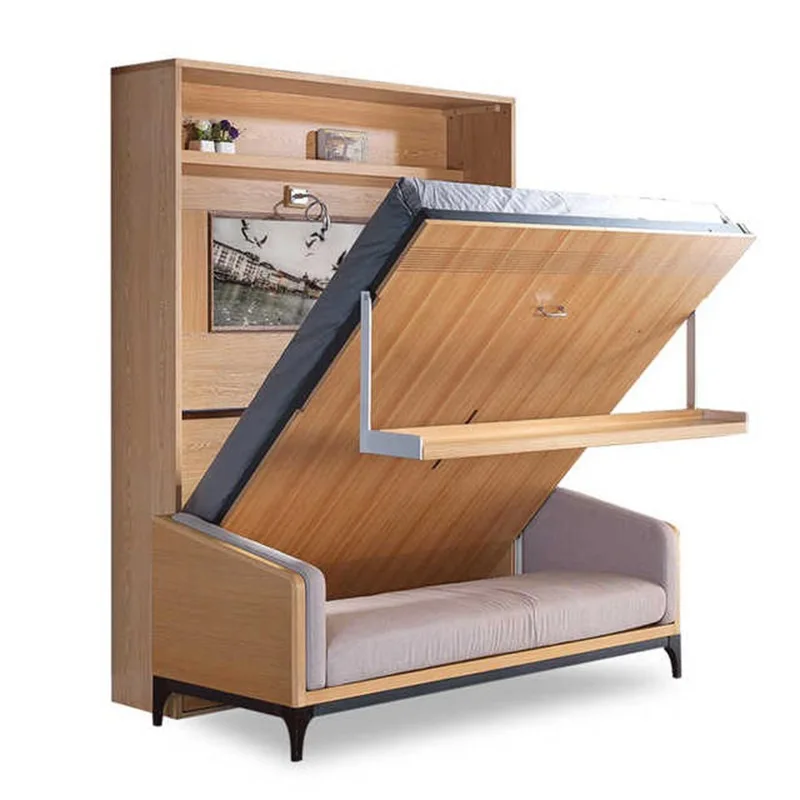 Function Invisible Bed Hardware Accessories with Bookshelf, Small Apartment Backrest Turning Bed Murphy