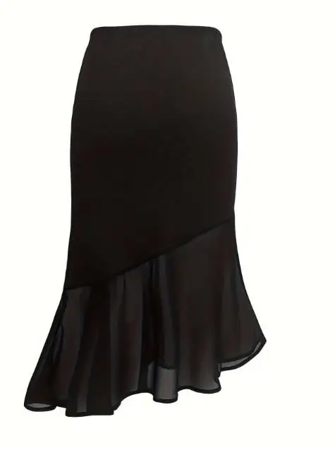 Herfst en winter 2025, dames effen kleur mesh gewikkeld heuprok, nieuwe elastische taille, afslankende elegante stijl vissenstaartrok