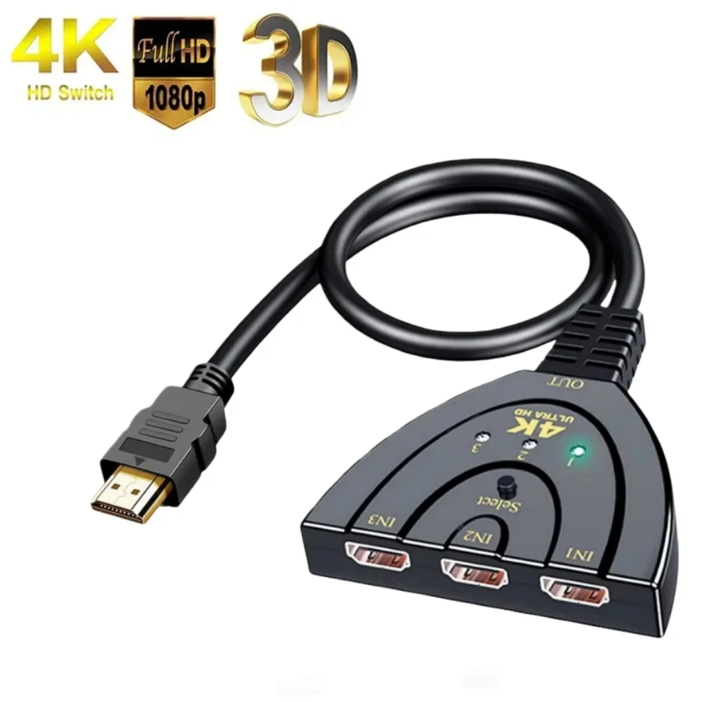 Hub de puertos 3 en 1, cable conmutador compatible con hdmi 4K, adaptador de conmutador de vídeo HD para PC, TV, Xbox, PS3, PS4, proyector, divisor de monitor