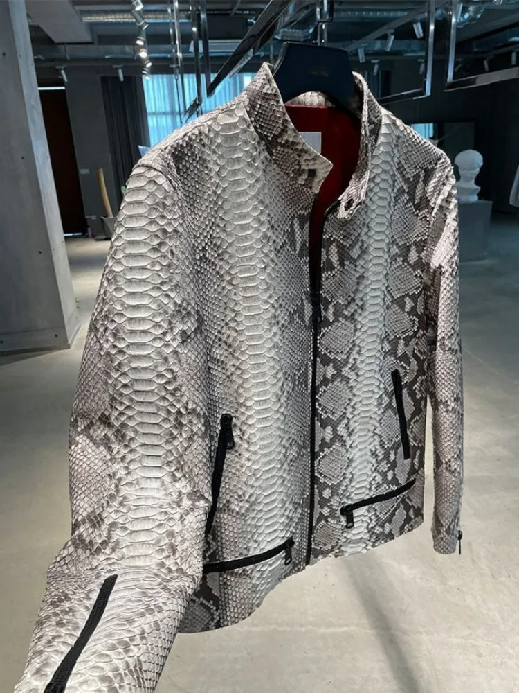 High Quality Snakeskin Luxury Mens Jacket New Stand Collar Slim Fit Genuine Leather Short Coat Customization Not Accept Returns view 3