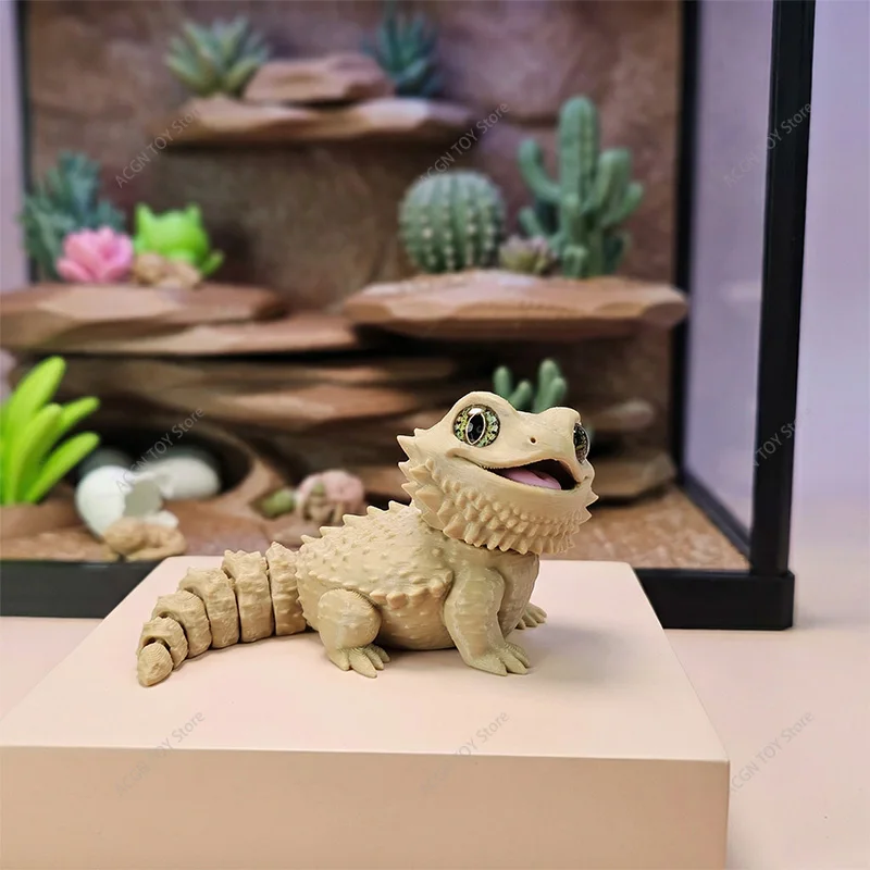 3D Printed Cute Animal Bearded Dragon Mini Reptile Decor Desktop Display Statue Gift