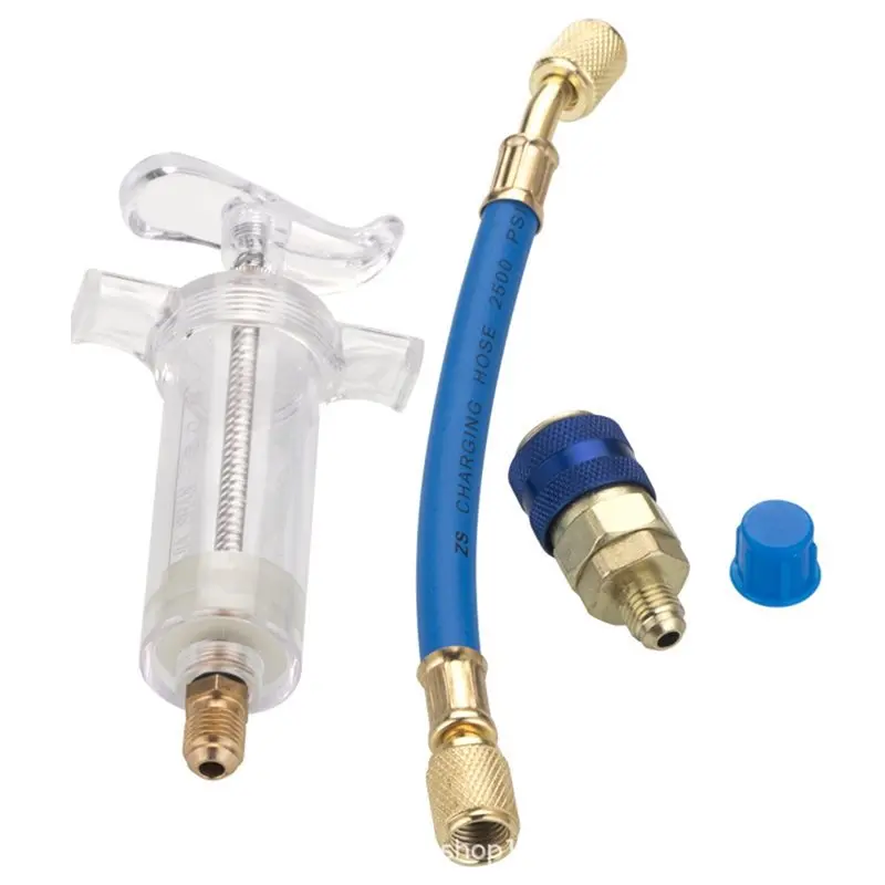 

AEA7-Quick Coupler 30Ml 1Oz Recharge Hose Car Air Conditioning Refrigerant Injector AC Coolant Charging Set 1/4In SAE Adapter