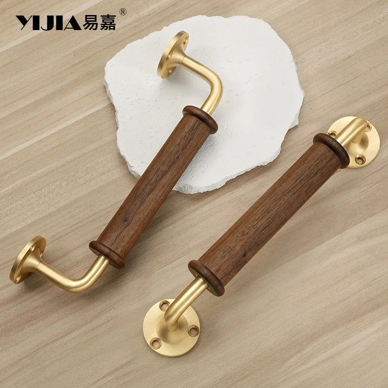 High-grade light luxury black walnut cabinet door handle cabinet wardrobe wooden door handle brass base surface mounted door