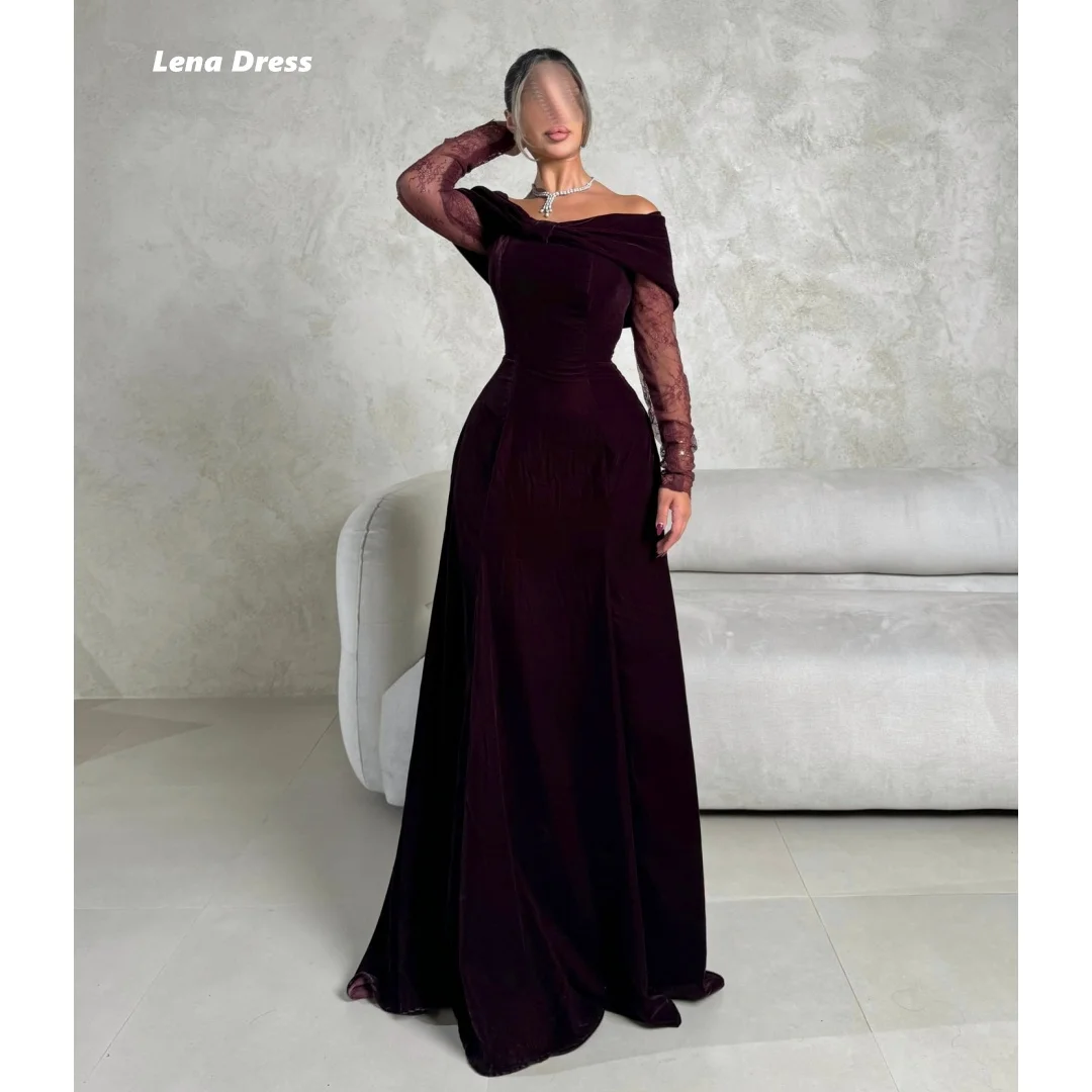 

Lena Long Sleeves Elegant Womens Evening Party Dresses for Special Occasions Line A Prom Dress Ground Length Customized Lace