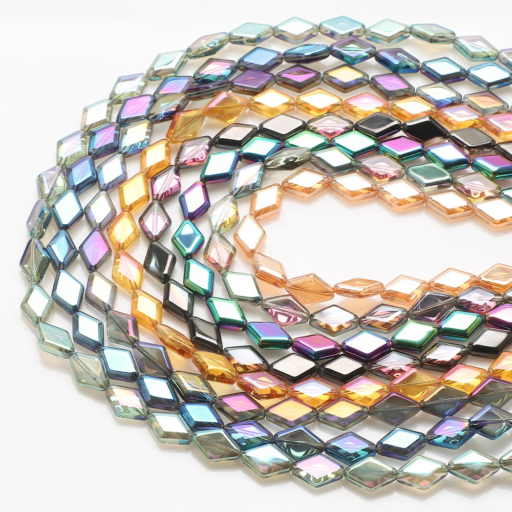 20Pcs 11x15mm Glass Long Bicone Beads Electroplated Color Rhombic Crystal Handmade Diy Crafts Pendant Earings Accessories