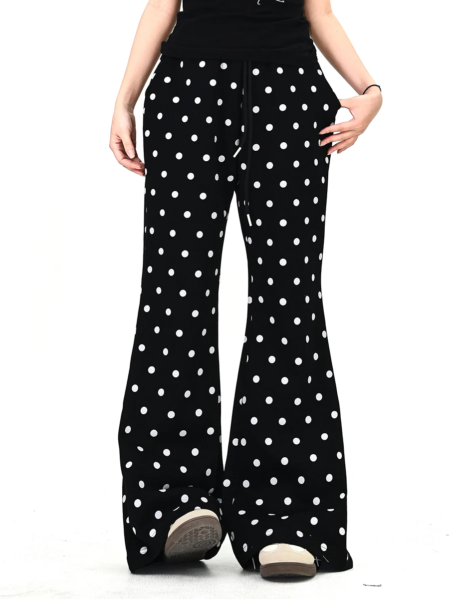 

Retro Polka Dot Flared Pants Women's Spring 2026 Loose Bf Korean Style Outfit Two-Piece Set Long Sleeve Casual Fashion