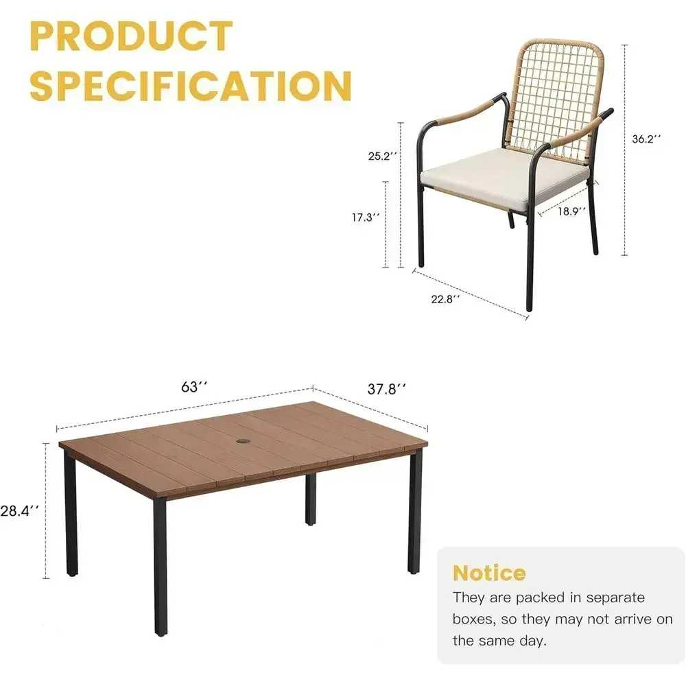 63 Walnut Outdoor Dining Set with 6-7 Pieces for Patio, Lawn, and Deck