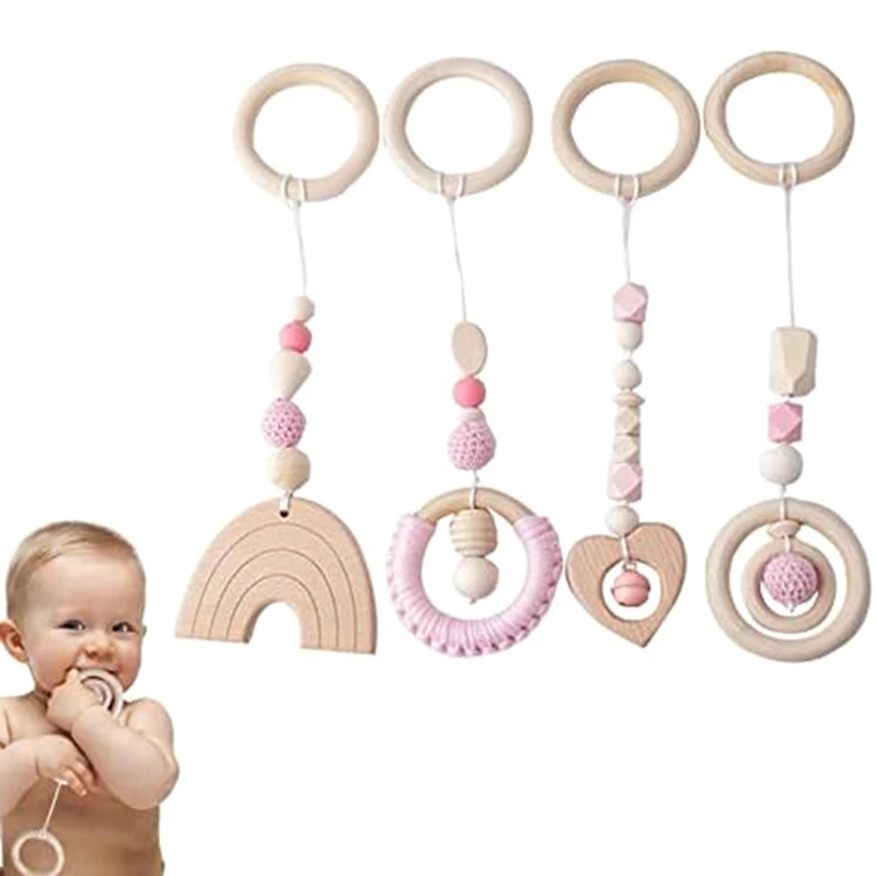 Play Gym Toys Ings Pendant Toy Set Kit Play Activity Gym Wooden Nursing Pendant, Gym Teether Rattles Toy Sensory