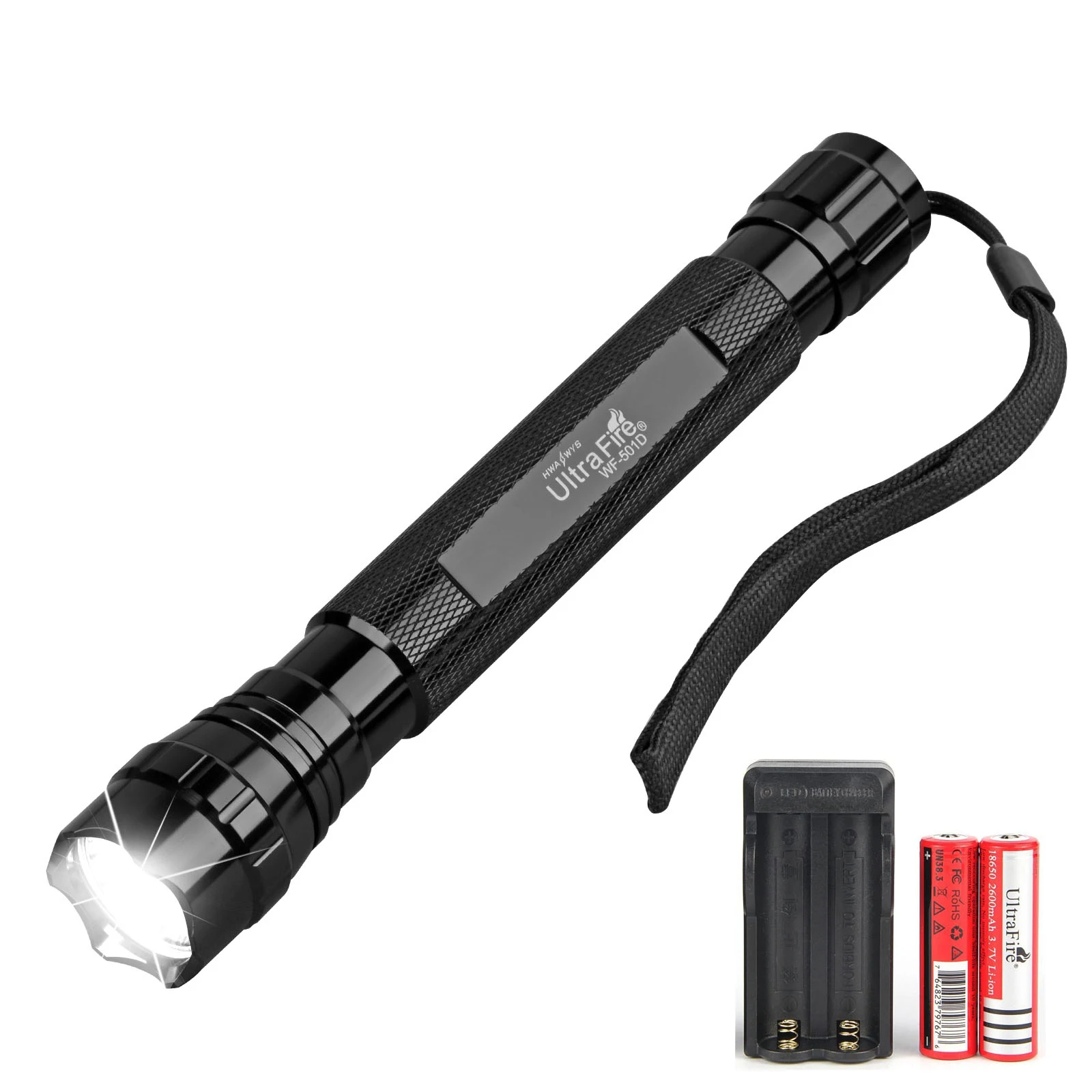 UltraFire WF-501D Military Tactical Led Flashlight High Power 18650 Rechargeable Waterproof EDC Torch Light with Battery Charger