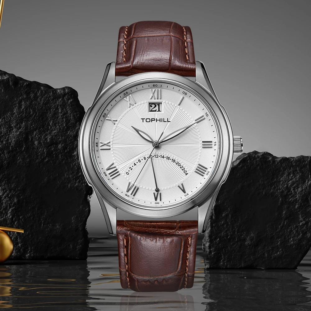 

TOPHILL Men's Watches Luxury Simple Quartz Wrist Watches for Men Leather Belt Fashion Business Male Clock relogios masculin