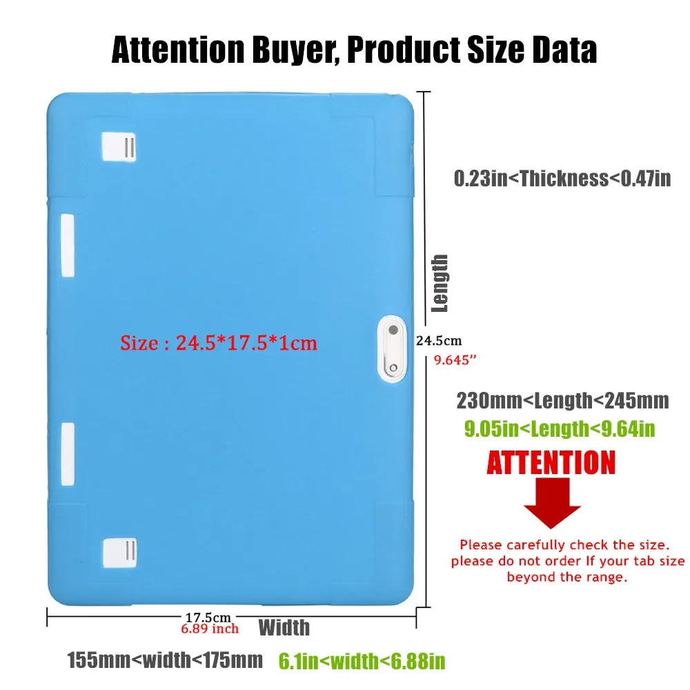 Casing Tablet Android Universal 10 inci, casing silikon Tablet Universal panjang 9.64 inci lebar 6.89in tahan guncangan, pelindung belakang 10.1 inci, casing Tablet Android