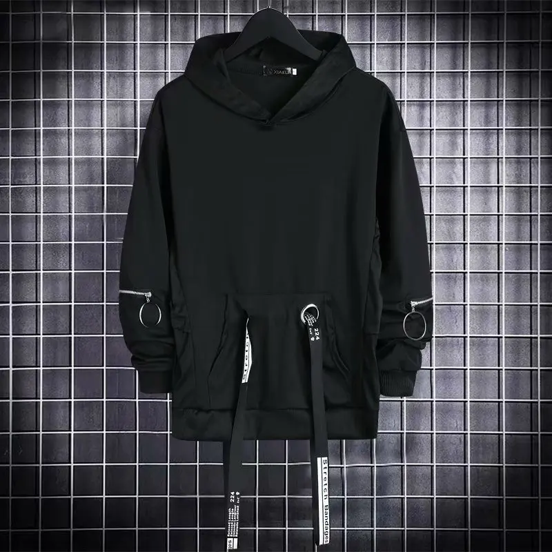 ARENS-Sudadera gótica con capucha para hombre, ropa de calle de color negro, estilo Hip Hop, Harajuku, para otoño