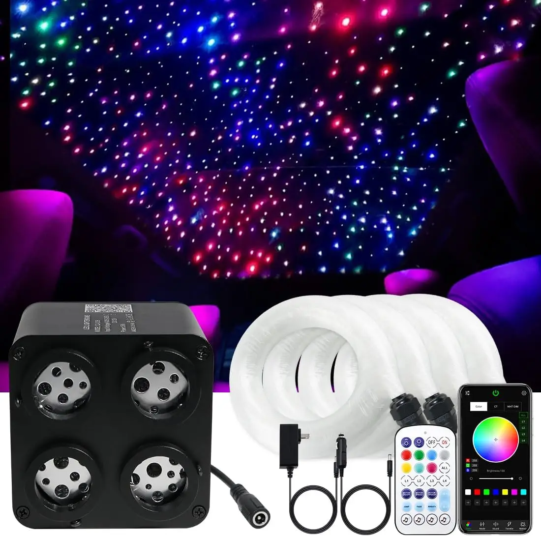 4 Ports same or different RGB color Twinkle 36w Headliner Fiber Optic Light illuminator Starlight Box W/App Sound/Remote Control