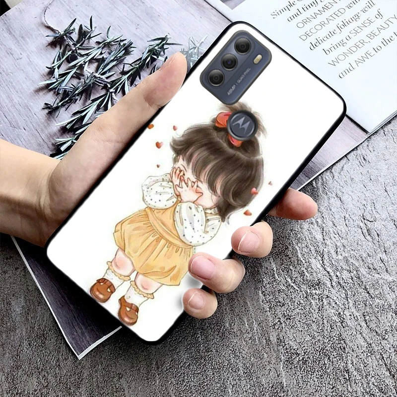 Cute Cartoon Girl Phone Case For Moto E32 E32S E20 E40 E7 Plus Edge 40 30 Ultra Neo 20 lite G13 G9Plus GPure GStylus