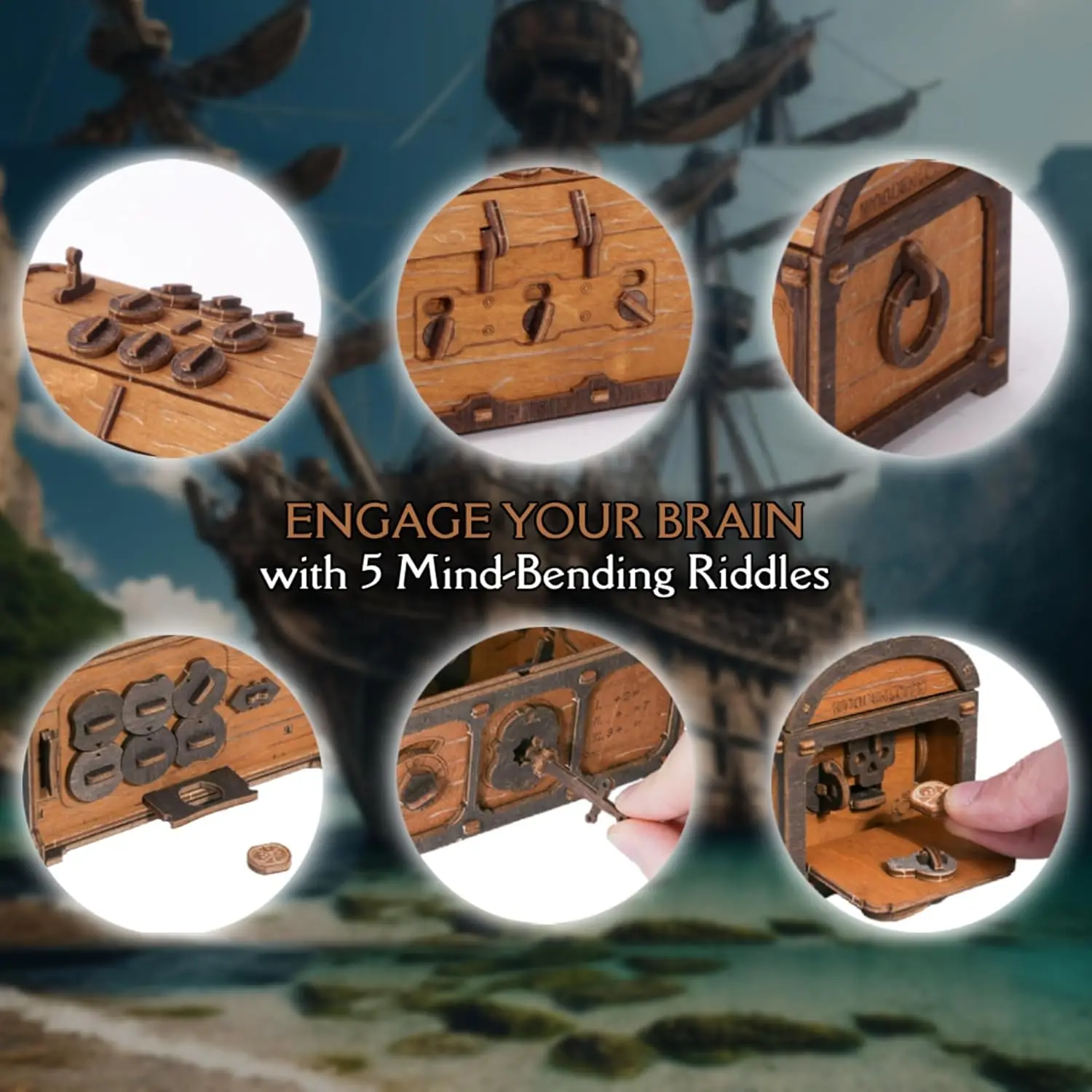 Schatztruhe Escape Room in a Box – Harte Puzzleschachtel für Erwachsene, Holzbausatz – Clue Box Escape Puzzle – 3D-Escape Room-Puzzles –