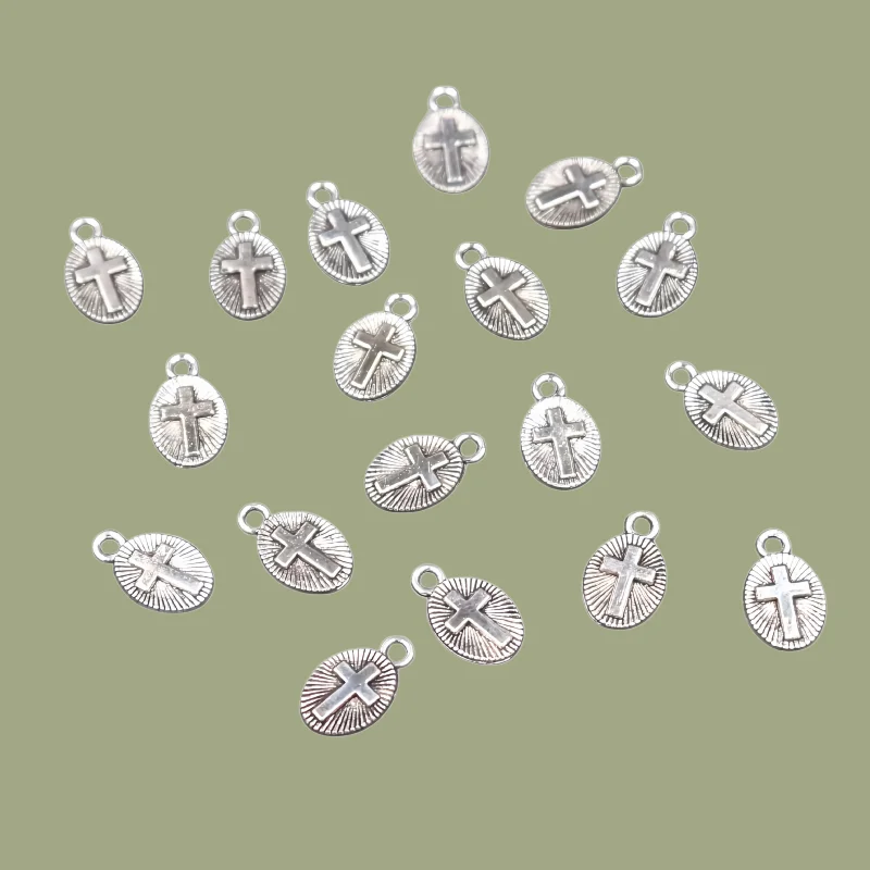 50pcs Silver Plated Mini Christian Holy Cross Metal Tag Pendant DIY Charm Retro Earring Bracelet Jewelry Crafts Making M631