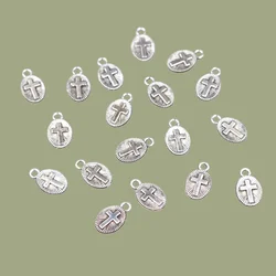 50pcs Silver Plated Mini Christian Holy Cross Metal Tag Pendant DIY Charm Retro Earring Bracelet Jewelry Crafts Making M631
