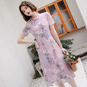 7色女士中長旗袍蕾絲刺繡加大尺碼復古婚紗改良時尚旗袍 S至4XL S2287 8 最佳銷售 女式旗袍 - №1