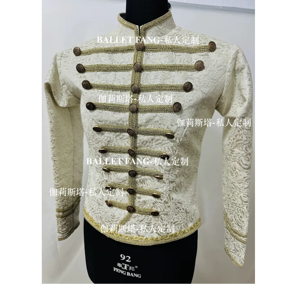 Nutcracker male Prince soldier variations ballet dress silver silk white relief European-style long-sleeved competition dress