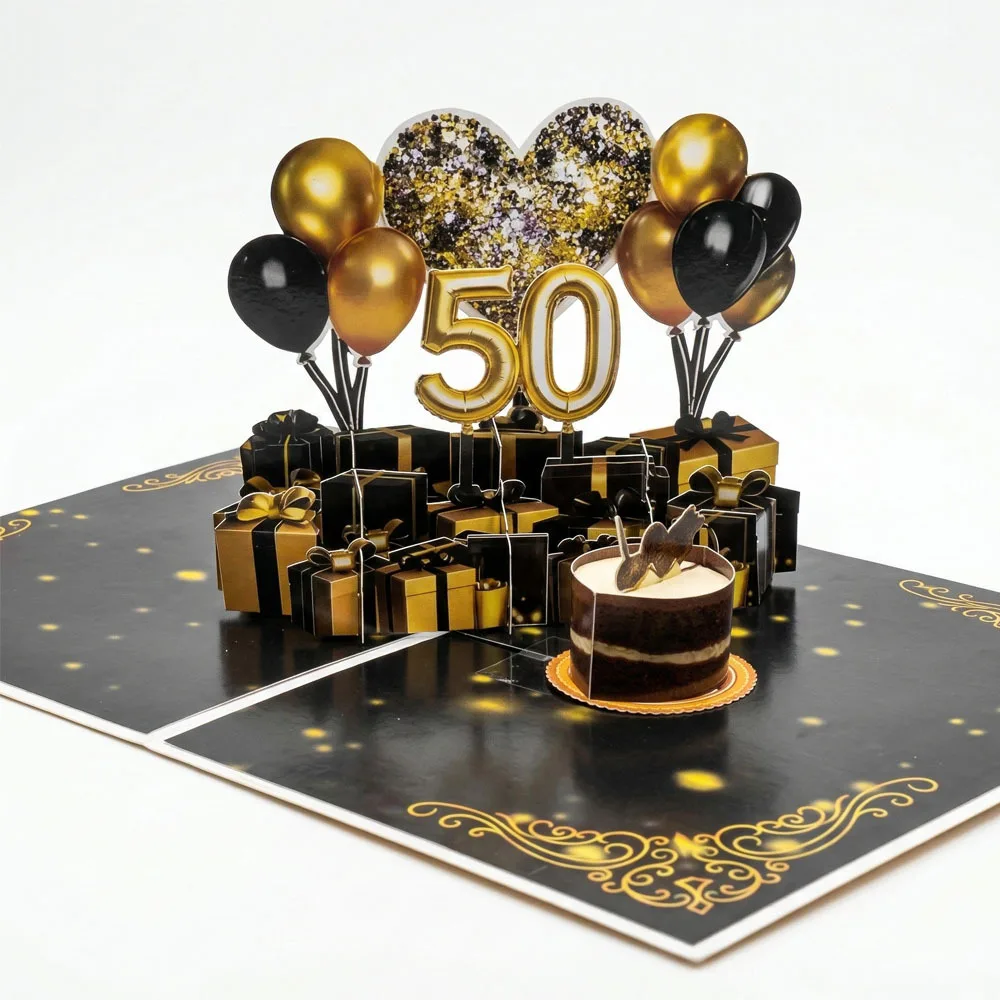 

Happy 50th Birthday Pop-Up 3D Greeting Card with Envelope – A Musical, Glowing Birthday Gift for Friends