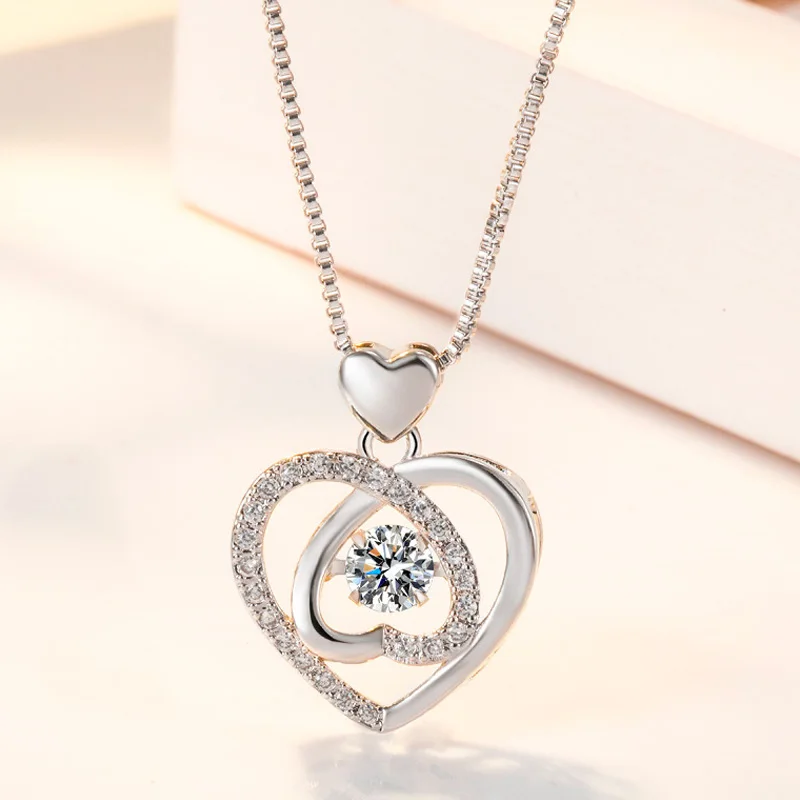 

Love Zircon Pendant 925 Sterling Silver Necklace for Women Choker Sweet And Romantic Style Elegant Jewelry Accessory.