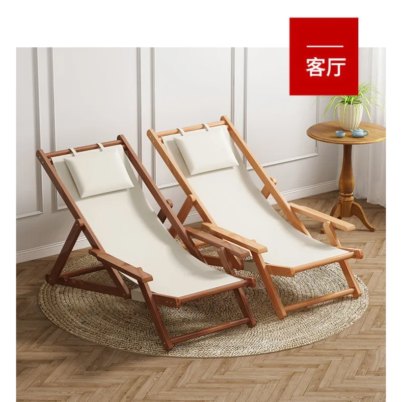 leisure lunch break outdoor canvas beach chair, outdoor courtyard camping solid wood folding chair couch chair