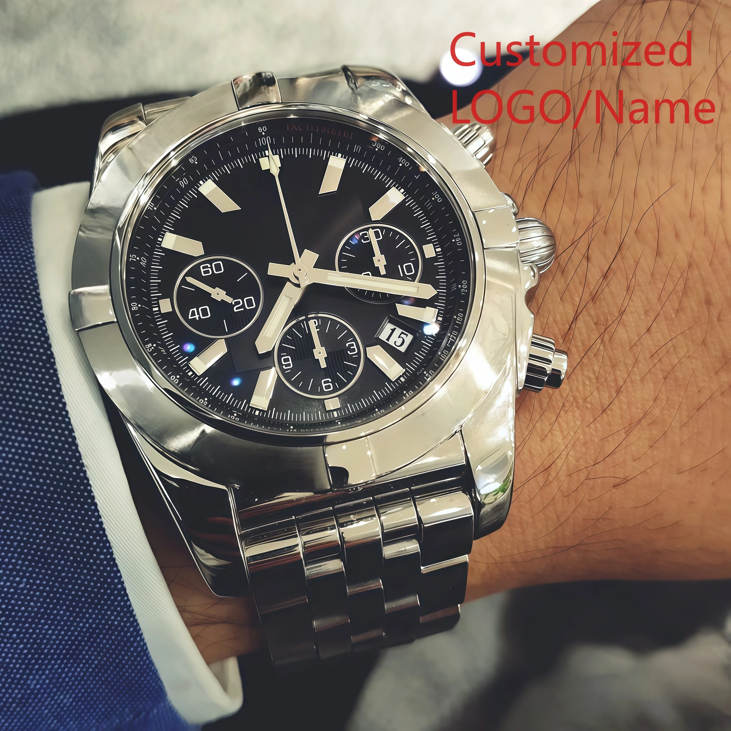 A182 Store Montre chronographe à quartz pour homme de 46 mm, style pilote d'aviation, montres personnalisées en acier inoxydable