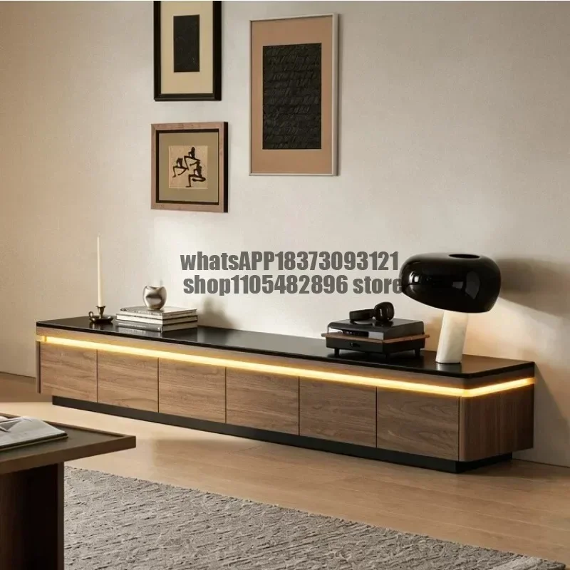 Medieval TV Cabinet Living Room, Storage Locker Integrated Slate Walnut TV Cabinet