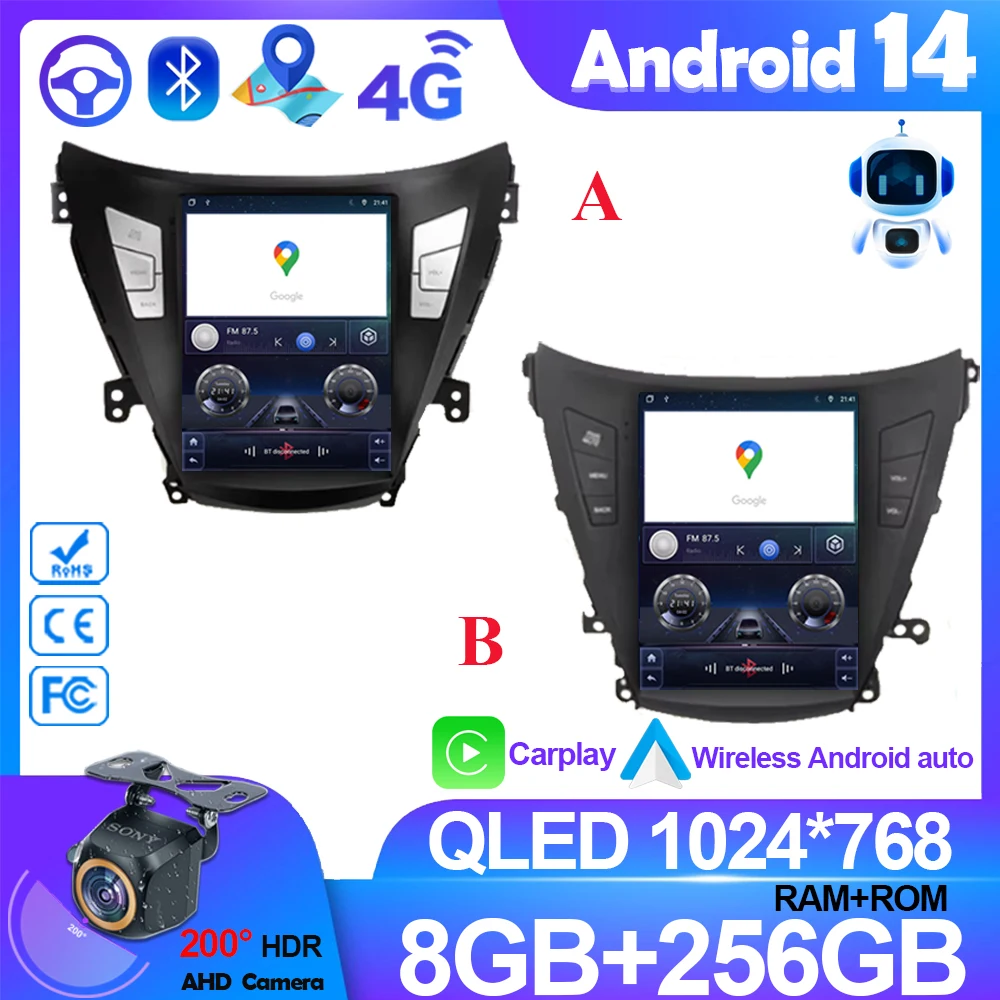 9.7 inch Android 14 is For Hyundai Elantra 5 JK GD MD UD 2011-2016 Autoradio car multimedia player GPS navigation 5g multi-funct