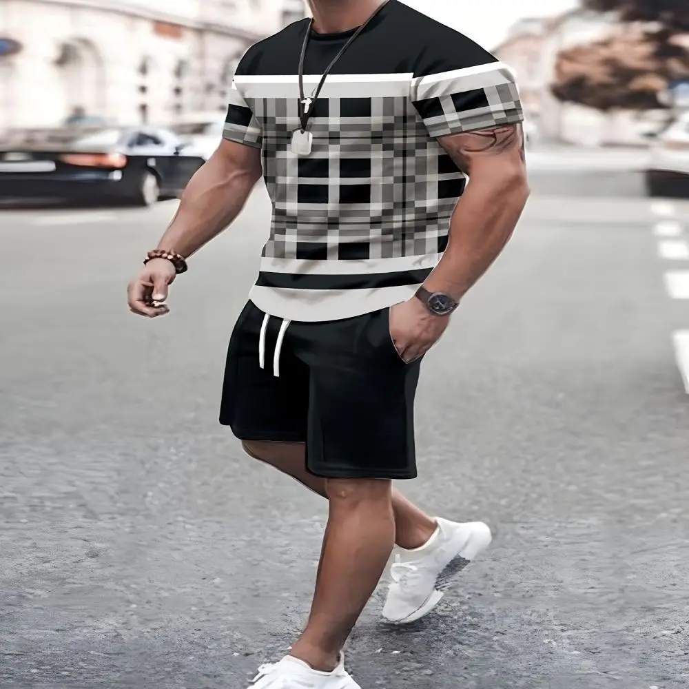

Men's Short Sleeve Shorts Trend Set Summer 2026 New Fashion Crew-neck T-shirt 3D Printed Casual Sports Two-piece Set