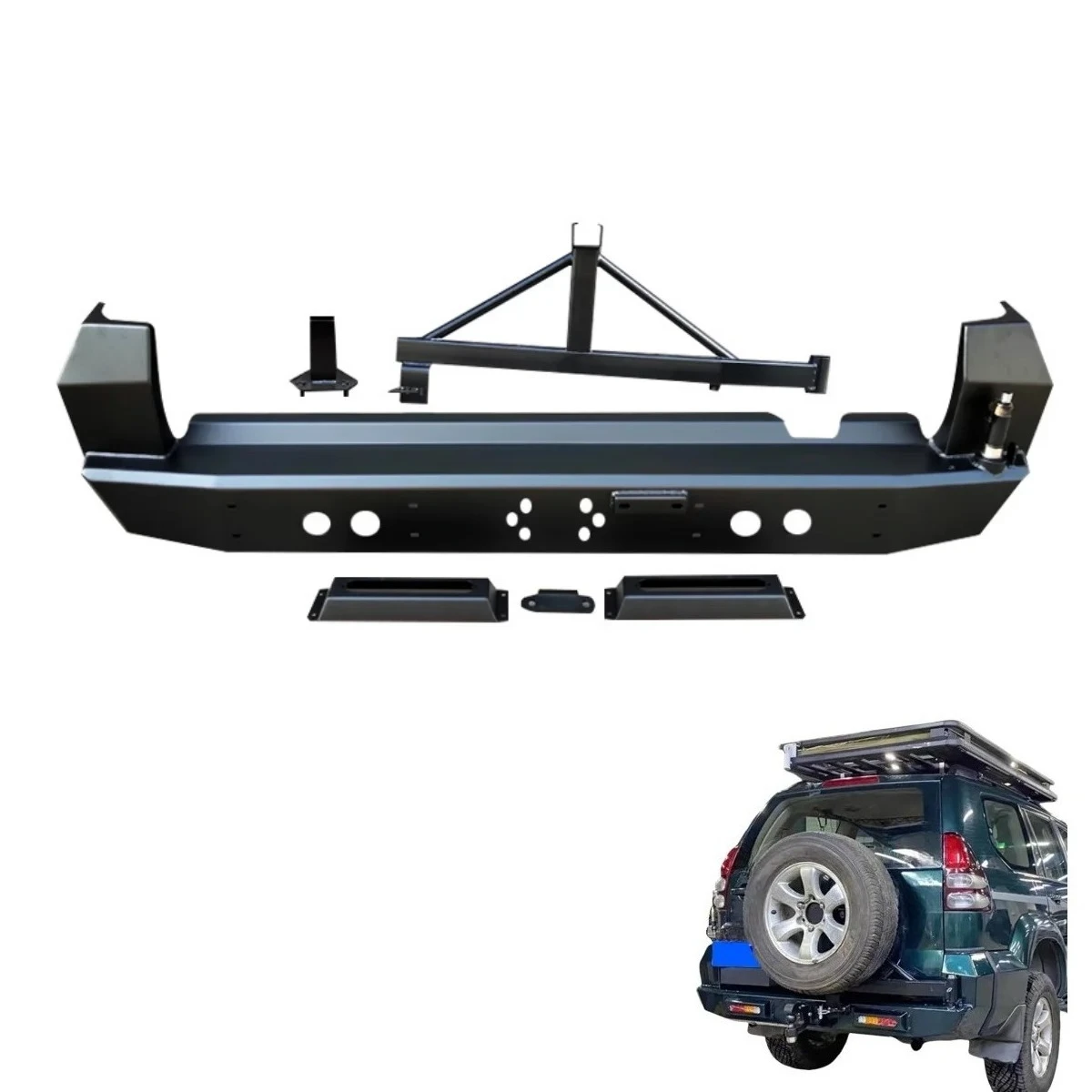 For Hilux  Land Cruiser Prado 120 Tire Carrier Off-Road Upg New 4WD Auto Protector Steel Front Rear Bumper Fog Light Cut-Outs