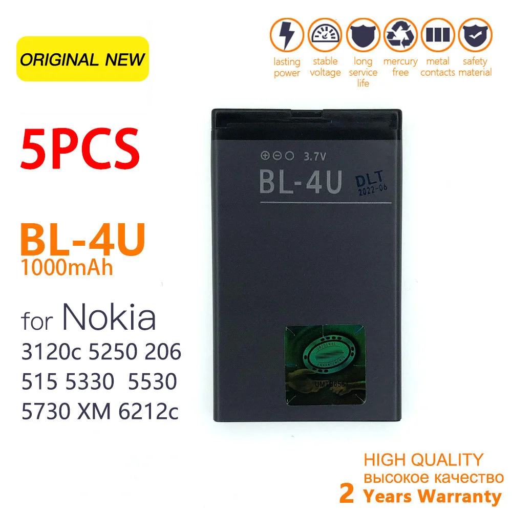 Wholesale Battery bl-4u for Nokia 8800 Arte 206 3120 5250 5330 5530 C5-03 E66 E75 bl 4u 1000mAh rechargeable high qulity Battery