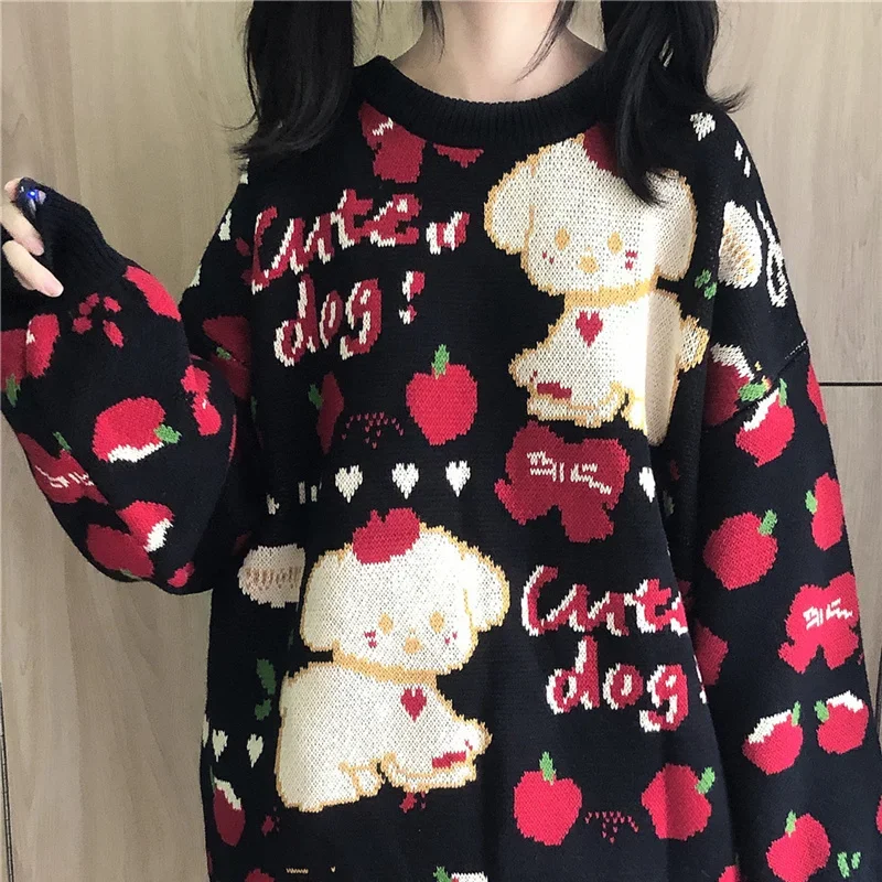 Gagarich Knitted Sweater Women Autumn Winter New Loose College Style Puppy Jacquard Cute Sweet Christmas Style New Year Top