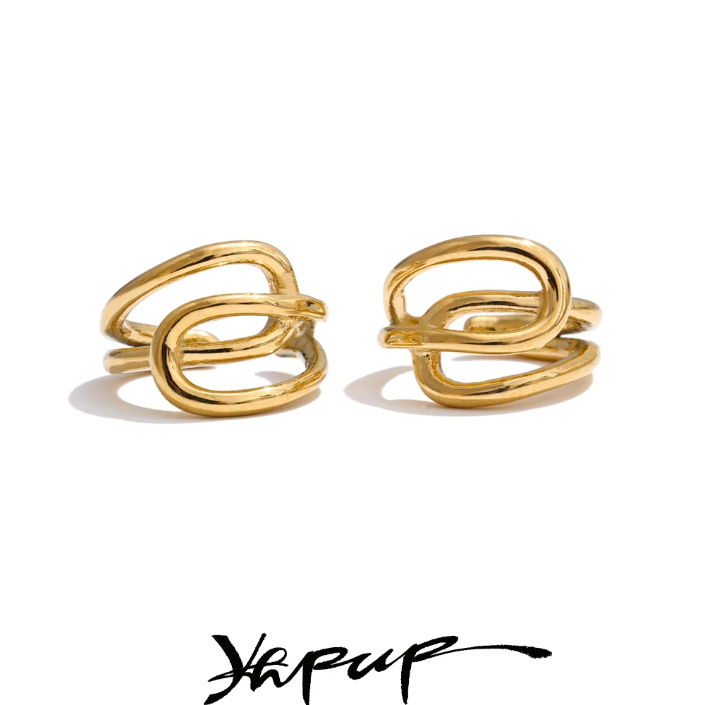 Yhpup 2025 arrivées acier inoxydable métal couches géométrique oreille os accessoires métal lisse réglable oreille pince boucles d'oreilles