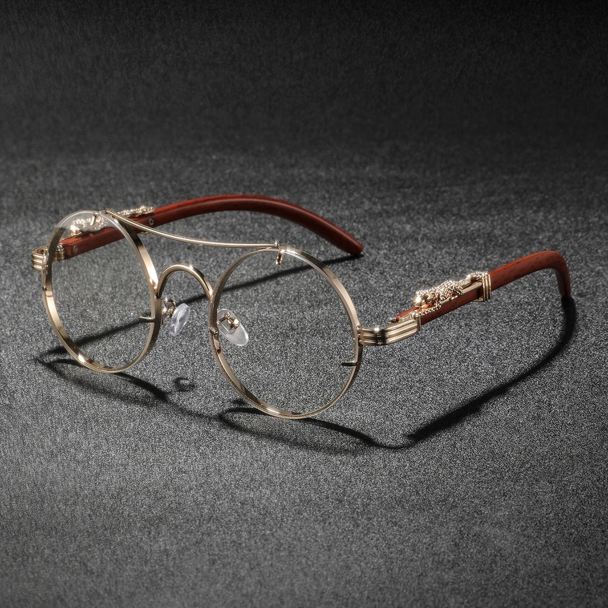 Men'S Fashion Non Prescription Glasses - メンズダブルブリッジラウンドフレーム木目調度度なしメガネ1組、スタイリッシュで軽やかな高級感のある芸術的なレトロブリティッシュカジュアル多用途メンズファッションメガネ、日常使いやカジュアルな集まりに最適。