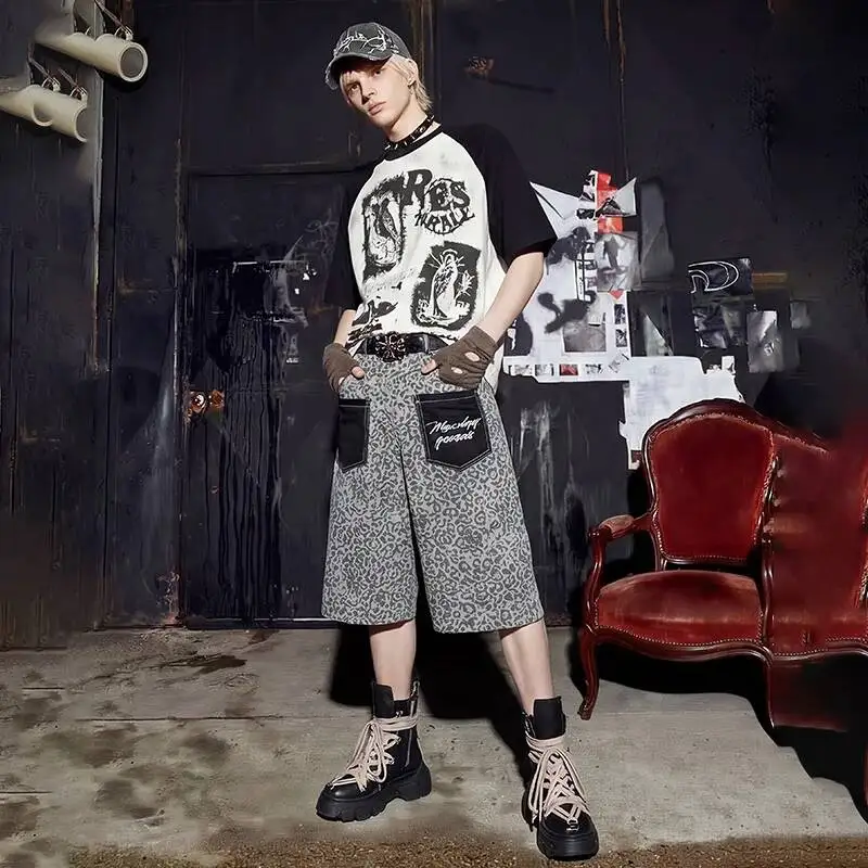 LUZHEN 2026 Summer New Leopard Print Color Contrast Pockets Decorate Straight Cropped Trousers Men's Street Casual Shorts JY7763